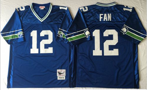 Mitchell And Ness Seahawks #12 Fan Blue Throwback Stitched NFL Jersey - Click Image to Close